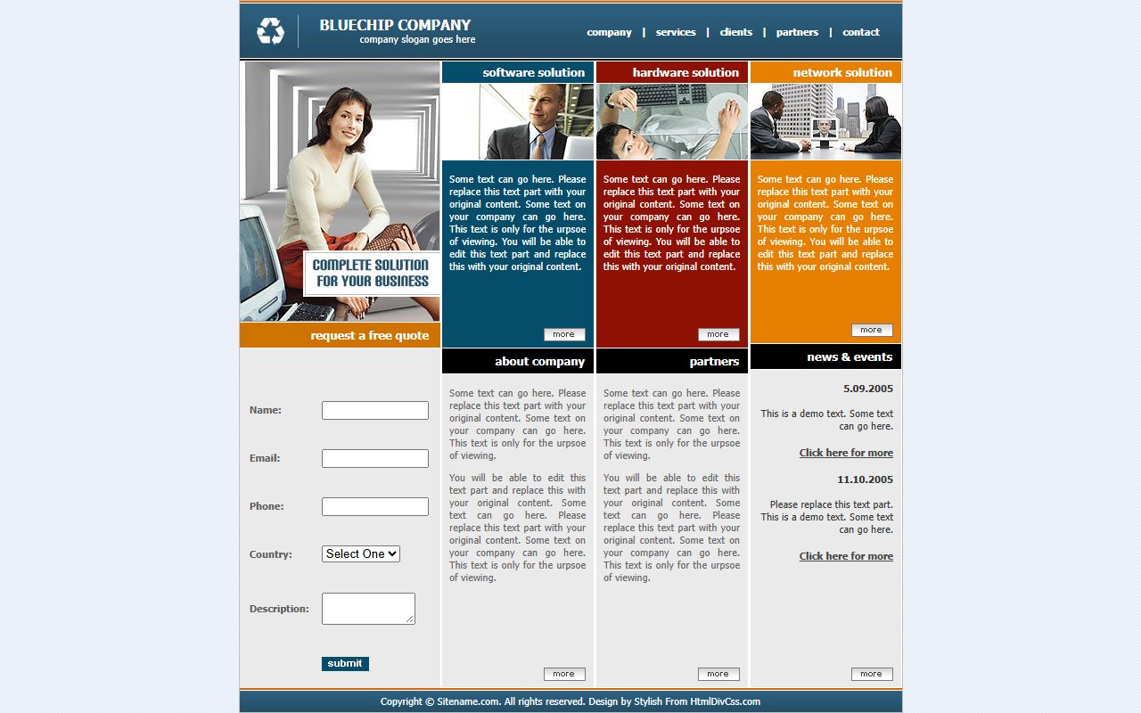 企业官网模板 · BLUECHIP COMPANY · 响应式网站模板 图 1
