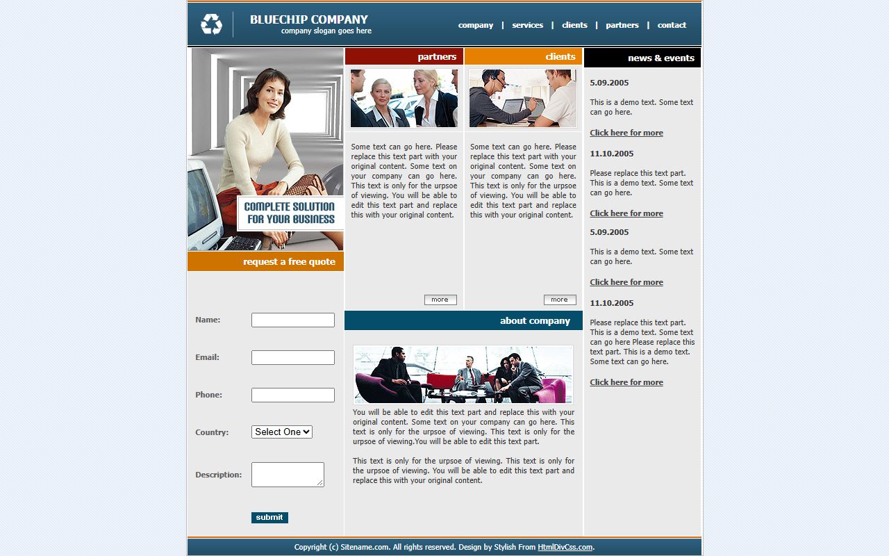 企业官网模板 · BLUECHIP COMPANY · 响应式网站模板 图 2