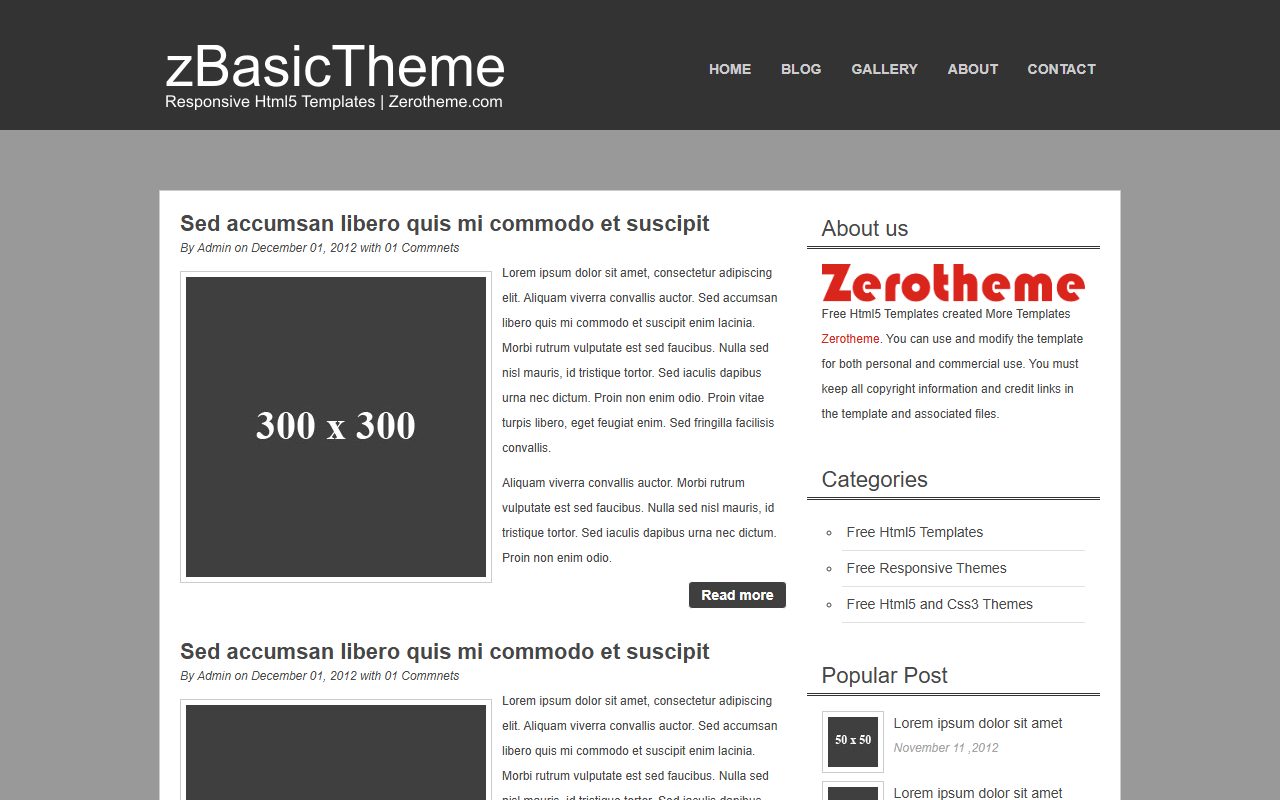 博客资讯模板 · zBasicB001 Free · 响应式网站模板 图 1