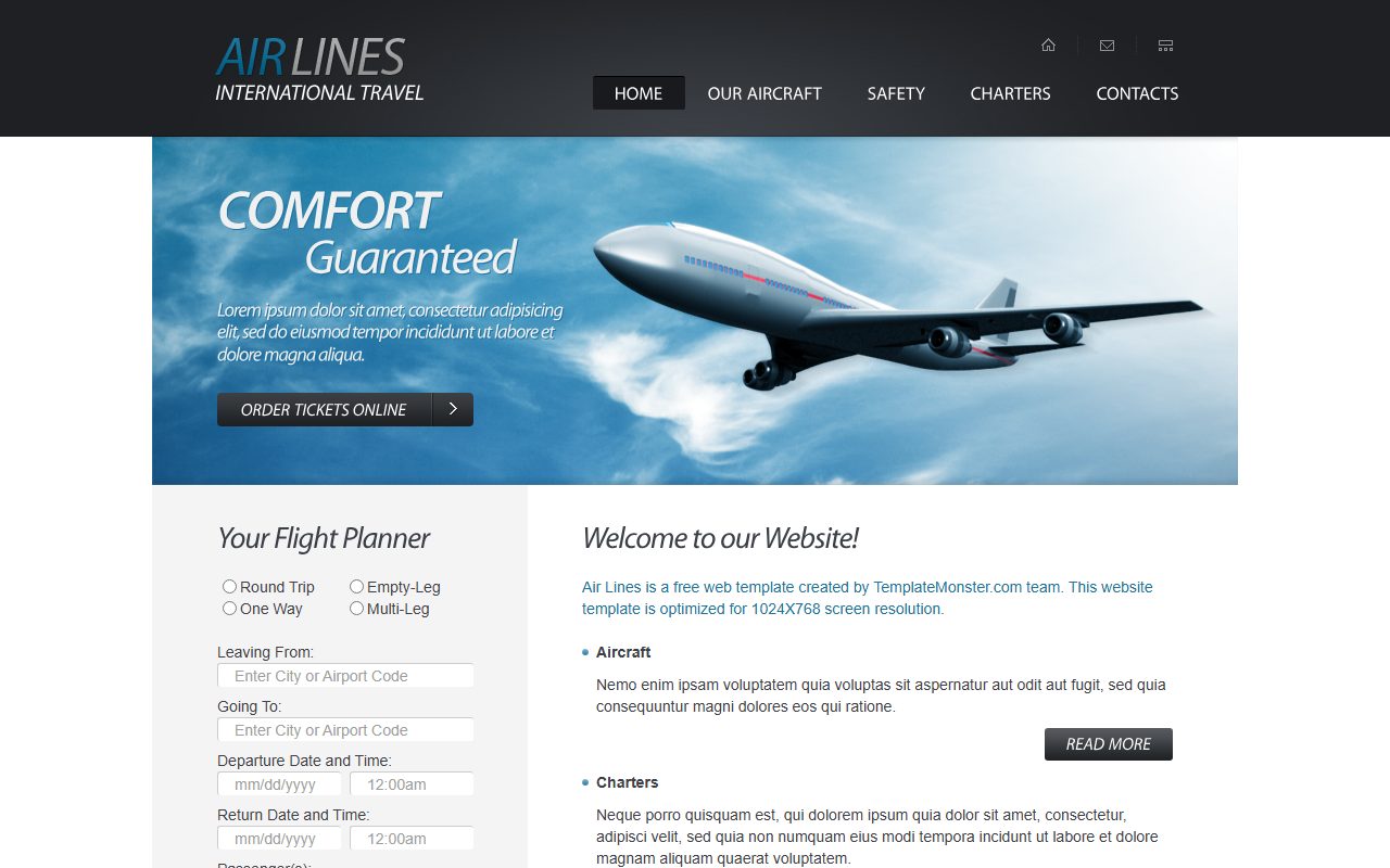 旅游出行模板 · AIR LINES · 响应式网站模板 图 1