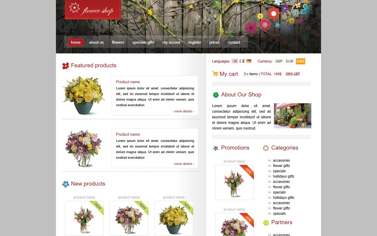 电商商城模板 · Flower Shop · 响应式网站模板 图 1