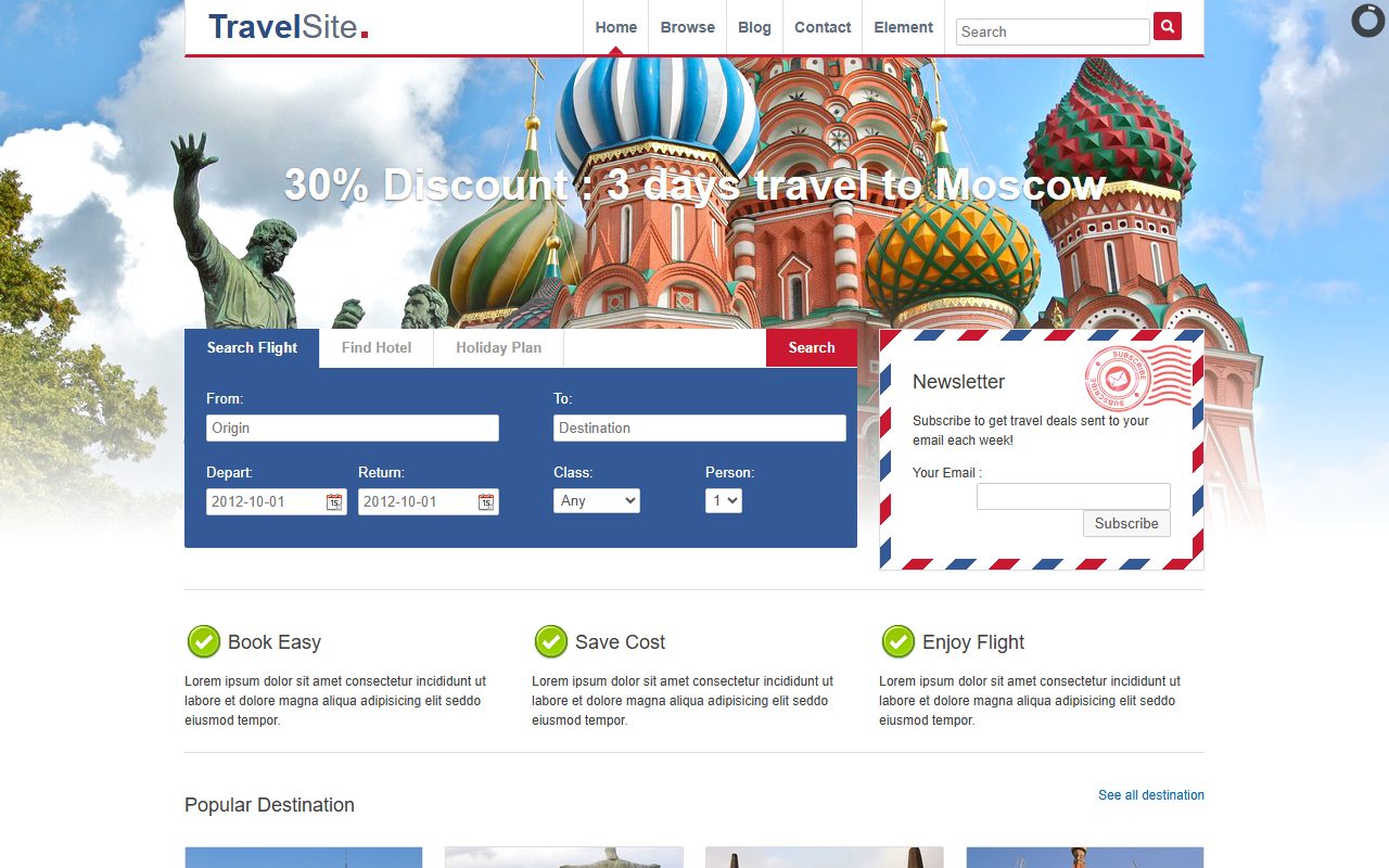 旅游出行模板 · TravelSite Theme · 响应式网站模板 图 1