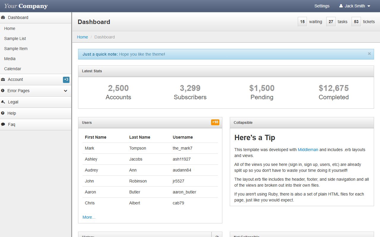 后台管理模板 · Bootstrap Admin · 响应式网站模板 图 1