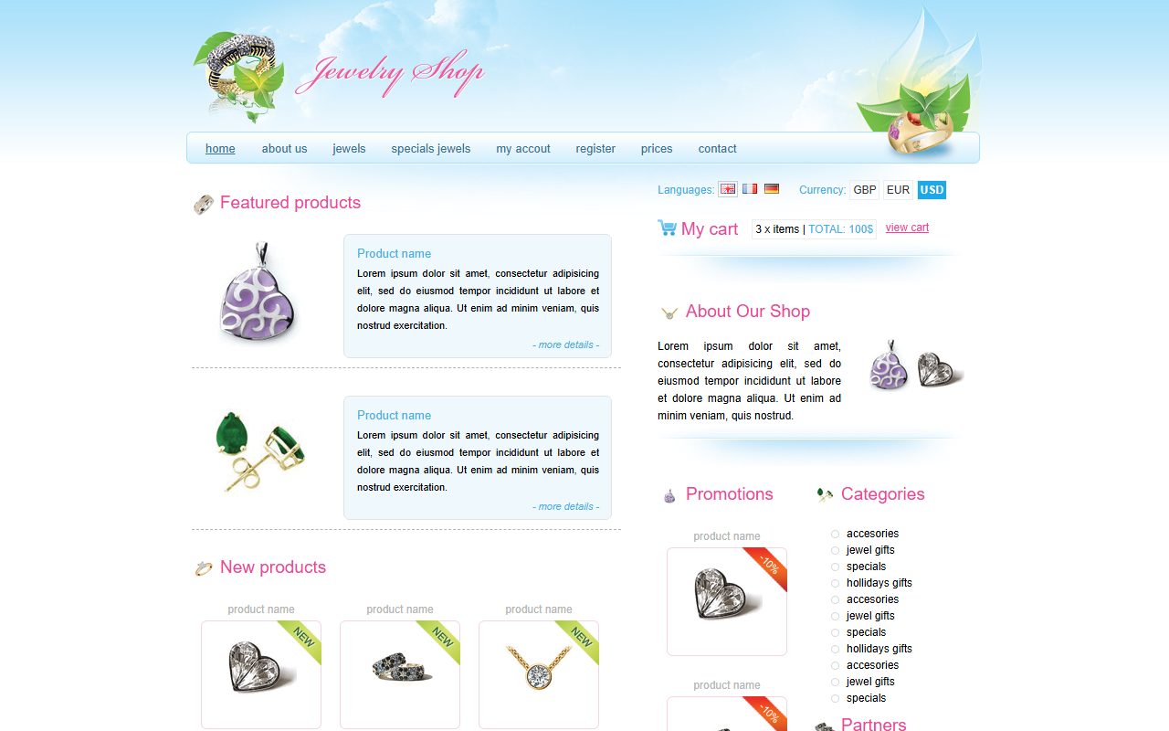 电商商城模板 · Jewelry Shop · 响应式网站模板 图 1